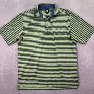 FootJoy FJ Mens Medium Golf Polo Shirt Striped Blue Green Short Sleeve Logo GUC
